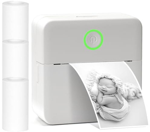 Mini Imprimante Portable Thermique Imprimante Photo Portable Mini Imprimante Bluetooth Instantané avec 3 Rouleaux Papier pour Iphone & Android, Imprimante Photo Portable pour Photos Liste d'étiquettes