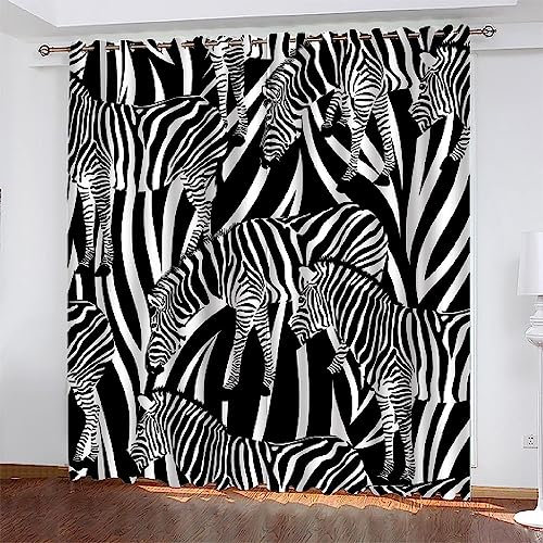 2 Stück Schlafzimmer Gardinen Lichtundurchlässig Weiß Gestreiftes Zebra Verdunkelungsvorhang Mit Ösen Für Schlafzimmer Raum Abdunkeln Fenster Vorhän