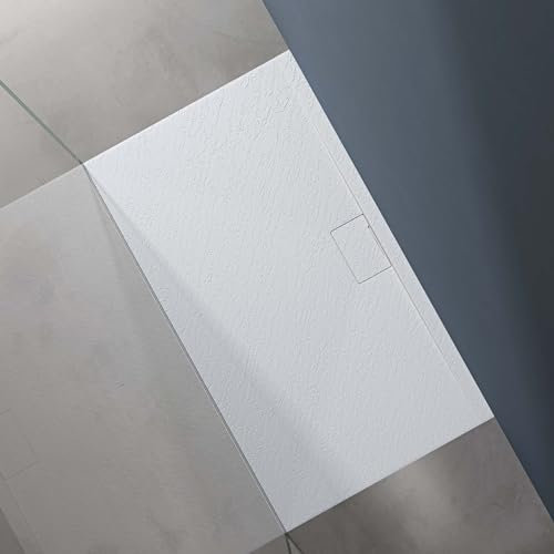 doporro Duschtasse Duschwanne 80x140x3 flach Mineralguss in Weiß DIN-Anschlüsse für bodengleiche Montage geeignet Geoma07
