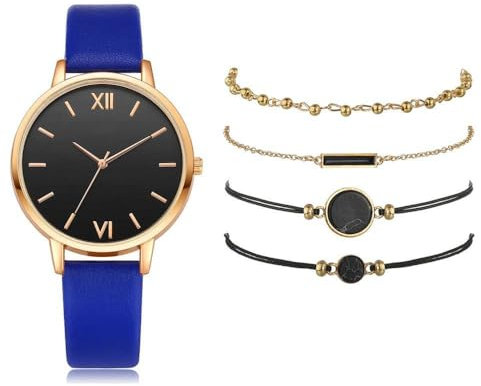 Ziyan Quarz Armbanduhren für Frauen, Armband Set für Damen Damenuhren Armbanduhren Uhr Set Geschenk (Blau+Armband)