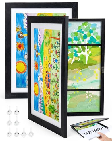 Joyshare A4 Bilderrahmen Kinderzeichnungen holz - Bilderrahmen Wechseln Kinderzeichnungen 24x33x3 cm Schwarz 2 Stück