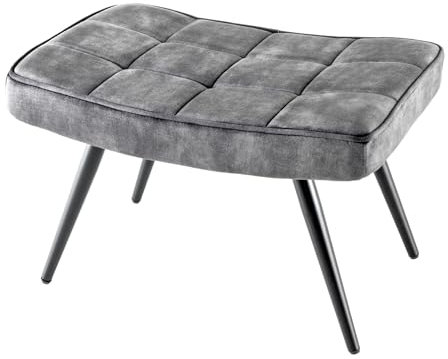 Riess Ambiente Moderner Hocker Scandinavia grau Samt Schwarze Metallbeine Fußhocker Fußablage Beistellhocker Ablagehocker Wohnzimmerhocker Samthocker