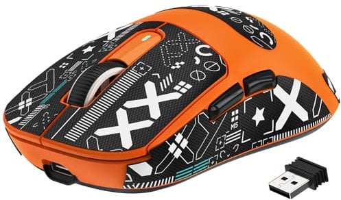VGN GAMEPOWER ATTACK SHARK X3 SUPERLIGHT Mouse Gaming Wireless, 49g Ultraleggero Mouse da Gioco, PixArt PAW3395, 26,000 DPI, 2.4G/BT5.0/Cablato, Mouse Grip Tape, Durata Batteria 200Hrs, Arancia
