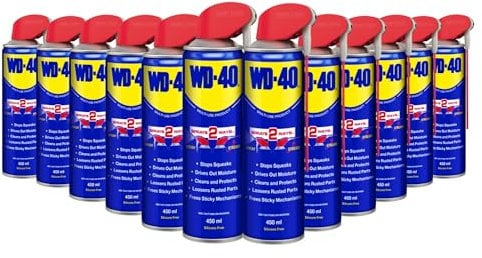 WD-40 Multi Use Lubricant Spray 450ml 12-Pack Trade Size, Wide and Narrow Smart Straw, Multipurpose WD40 Spray Lubricant for Maintenance and Rust Protection