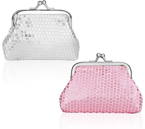 FuninCrea 2 Pièces Mini Porte Monnaie avec Paillettes Colorées, Petit Porte-Monnaie avec Serrure à Baiser, Petite Pochette à Monnaie Petit Pochette Portefeuille Sac à Monnaie pour Monnaie, Clés