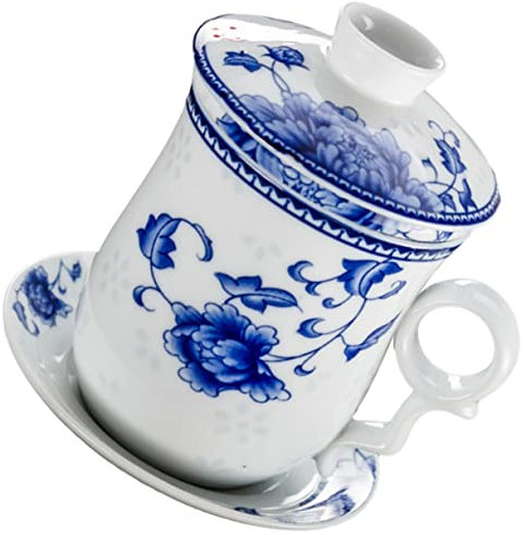 SHOWERORO 1 Ensemble Tasse À Thé En Porcelaine Bleue Et Blanche Tasse À Thé Traditionnelle Chinoise Tasse À Thé En Céramique Tasse À Thé De Soupière Vintage Tasse De Bol À Thé De Soupière
