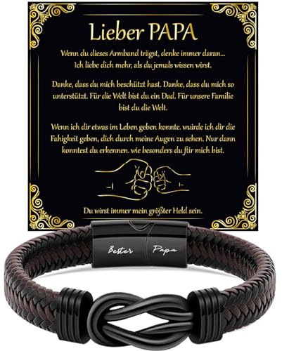 LEAFIA Knoten Lederarmband Herren, Armband Herren mit Gravur Bester Papa, Weihnachtsgeschenke, Geschenk für Ihn Hochzeitstag, Vatertagsgeschenk Papa Geschenk Vater DAD Leder Armband (Lieber PAPA, 21)