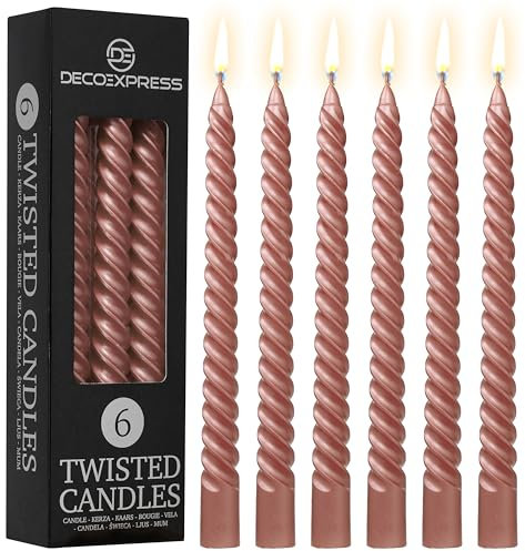DECO EXPRESS Stabkerzen Set 3er oder 6er Tropffreie Stabkerzen Gedrehte Spiralkerzen Bunte Kerzen Brenndauer 6 Stunden Unparfümiert (Kupfer – 6er-Pack)