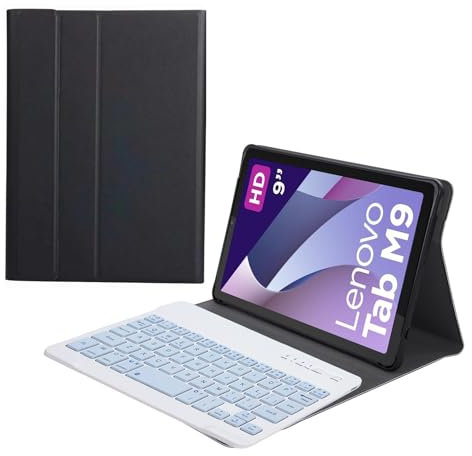 HLTOOP Funda con Teclado para Lenovo Tab M9 2023 Versión 9.0 (TB-310FU/TB-310XU), Contiene Ñ, Teclado Bluetooth Inalámbrico Desmontable Magnéticamente (Tab M9 2023 9),Azul