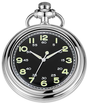 Uncovered Herren Mechanische Taschenuhr mit Kette, Uncovered Roman Design Zifferblatt Kette Mechanische Taschenuhren für Männer, MW182, Silberschwarz, modisch