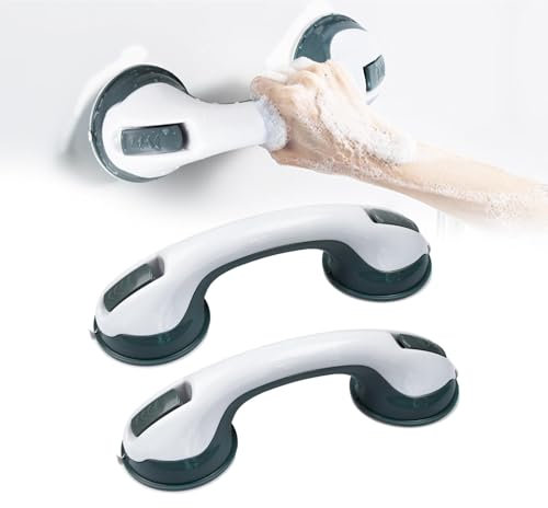 TANYEAR Haltegriffe für Senioren 2 Stück Badewannengriff mit Saugnapf Rutschfeste WC Haltestange Dusch Griff Mobiler Aufstehhilfe Sauggriff ohne Bohren Duschstange