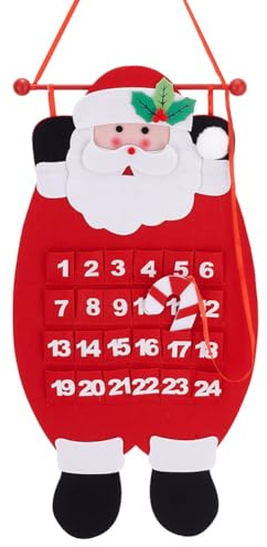 GOMAKERER 1 Pc Santa Christmas Advent Calendar 2024, Number 1-24 Pocket 3D Felt Hanging Advent Calendar with Crutch Reusable Countdown to Christmas Calendar for Xmas Decorations Gifts