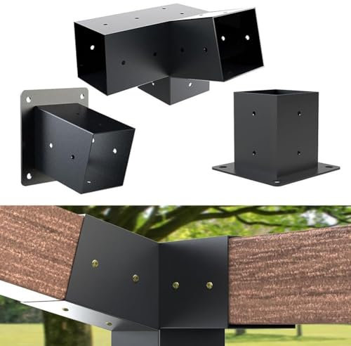 HEBEOT Kit per pergola con staffe inclinate per tetto pergolato, staffe di montaggio a parete, kit di staffe di estensione per gazebo portico da 10 x 10 cm, nero (C)
