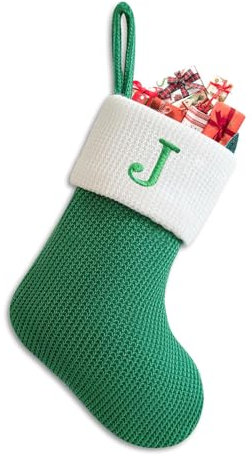 Sleeleece Weihnachtsstrumpf Personalisiert Nikolausstrumpf 22 cm,Christmas Stockings,Nikolausstiefel zum Befüllen Weihnachtsstrumpf Geschenkbeutel Weihnachtsbaum Anhänger Weihnachtsdeko Weiß & Grün J