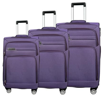 MY TRAVEL BAG Koffer Handgepäck Stoff Rollkoffer Reisekoffer Trolley Erweiterbar mit Zwillingsrollen (M/L/XL/XXL oder 4er Set) Weichgepäck (Lila, 3er Set)