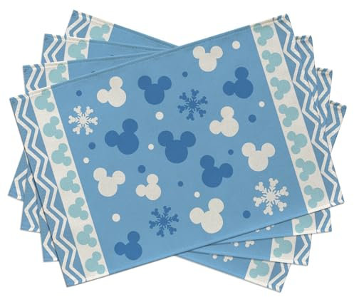 Seliem Winter Cartoon Mouse Blue Placemats Set of 4, Snowflake Polka Dot Dining Table Place Mats, Seasonal Kitchen Decor Home Decoration 12 x 18 Inch