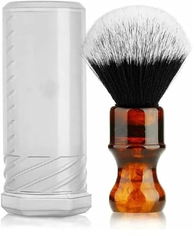 WENH Pennello da barba in ambra Silvertip in pelo di tasso sintetico con manico in resina for uomo, rasatura professionale bagnata (nodo 24 mm) Ambra(Amber with Box)