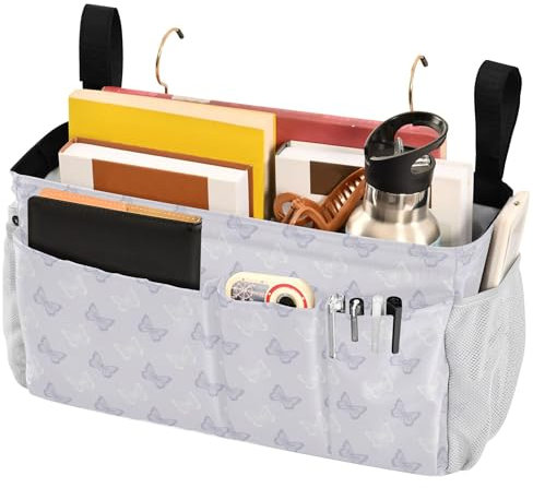 Organizer da comodino per letto a castello, letti d'ospedale, dormitori, sponde per letto, viola, graziosa farfalla