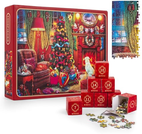Christmas Jigsaw Advent Calendar, Advent Calendar 2025, Advent Jigsaw Puzzles for Adults, Christmas Dog 24 Parts Puzzles 1008 Pieces Jigsaw Puzzle, Xmas Countdown Puzzle for Home Decoration