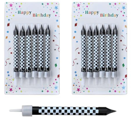 FEQDWOX 12 Stück Geburtstagskerzen, Partykerzen, dünne Kerzen mit Haltern, für Jubiläum, Hochzeit, Kerzen, Geburtstagskuchendekorationen