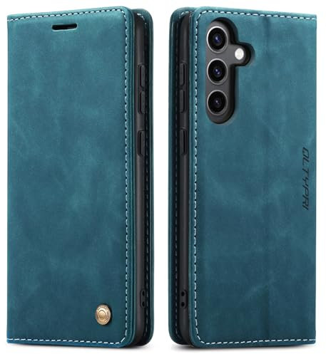 QLTYPRI Case for Samsung Galaxy A16 4G/5G, Vintage PU Leather Wallet Case Card Slot Kickstand Magnetic Closure Shockproof Flip Folio Case Cover for Galaxy A16 5G / A16 4G - Blue