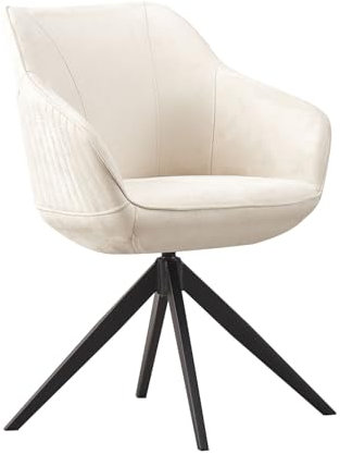 B&D home Esszimmerstuhl Pandora, Armlehnenstuhl Schreibtischstuhl Loungesessel Drehstuhl für Esszimmer, Wohnzimmer, Büro, Industrial modern Design, Cremeweiß, 1 Stück, 11124-GRAU-1