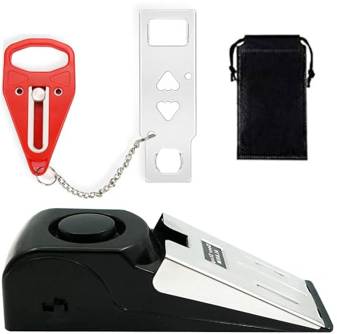 LYPPUL Türstopper Alarm,Tragbares Türschloss,Alarm Keil mit 120dB Alarm,Türstopper mit Rutschfestem Gummi Alarm,Einstellbares Doppelschutz Sicherheit Keil Kit für Privatsphäre Reisen Hotel Apartment