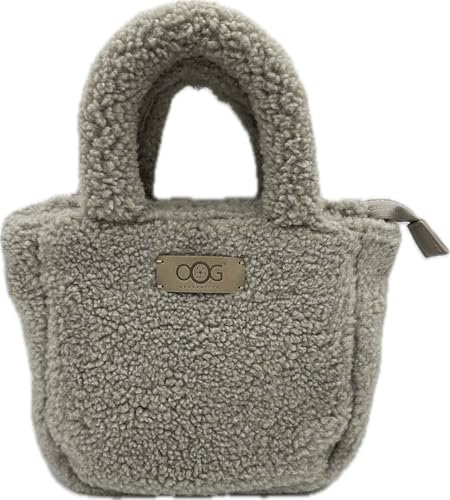 OOG Teddyfell Optik Plüsch kleine Shopper Tasche Schultertasche Henkeltasche Tote Bag Fluffy (Grau)