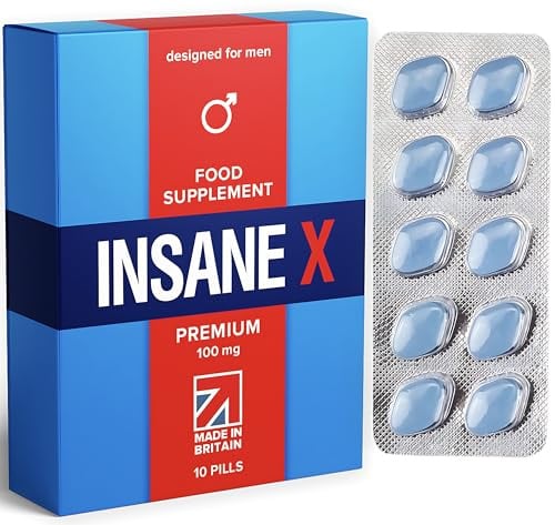 10 INSANE X Premium - Extra Strong Pills for Men UK - Natural Fast-Acting Maca Ginseng Tablets for Men - for Enhanced Performance