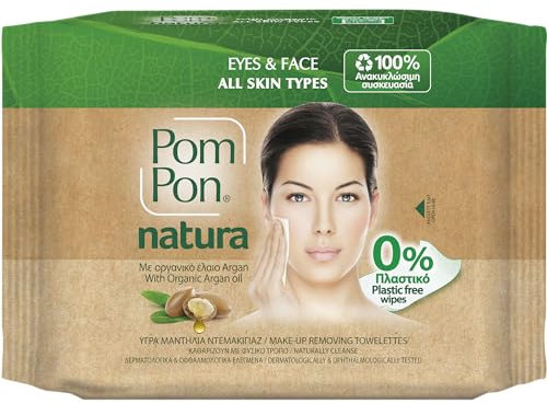 Pom Pon NATURA Gesichts und Augen Make up Entfernungstücher, mit Bio-Arganöl, 100% Naturfasern, 20 Stück