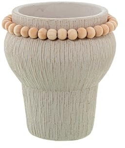 DRW Macetero de Ceramica con Bolas de Madera en Blanco 13x13x15cm