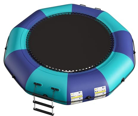 6FT Inflatable Water Trampoline, Recreational Water Bouncer, Adults Youth Floating Rebounder with 4-Step Ladder, Portable Bounce Swim Platform for Pool, Lake, Water Sports