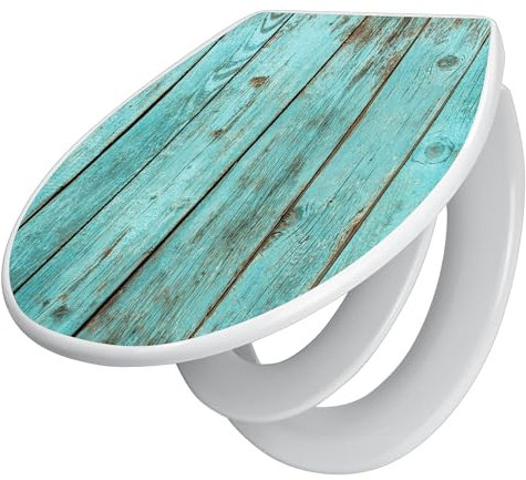 banjado Familien WC Sitz mit Absenkautomatik 44,5x37cm / Klodeckel/Klobrille mit Kindersitz aus hochwertigem Polypropylen/Toilettensitz Kindersitz integriert Motiv Blaues Holz