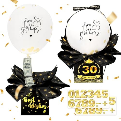 wokdsbl Schwarz Geldgeschenke Geburtstag Überraschungsbox, Explosionsbox für Geldgeschenk, Pull Geld Ballon Box für Geldgeschenke,Geburtstagsbox Ballon Box für Freunde, Familie