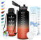 Motswedi Botella Agua, 1500ml sin BPA, Botella de Agua, Reutilizable, Cantimplora, con Marcador de Tiempo, Botella Agua Gimnasio, Botella para Niños, Deporte, Running, Gimnasio, Bicicleta, Negro Rojo