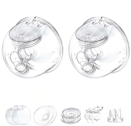 Momlacto Milk Collector Cup Compatible with Momcozy S12 Pro/S9 Pro Breast Pump, 2 Set Replacement Pump Parts Include Milk Collector, Duckbill Valve, Flange, Diaphragm, Linker (24mm Flange)