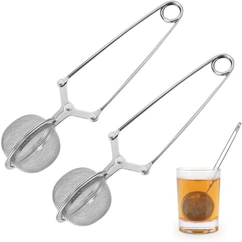 2 Stück Teezange für Losen Tee, Edelstahl Teeei für losen Tee, Tee Ei Sieb, Tea Infuser, Teezange mit Rostfreiem Griff, Küchenhelfer für Tee und Gewürze, Siebzange für Teeliebhaber (4.5×15.5cm)