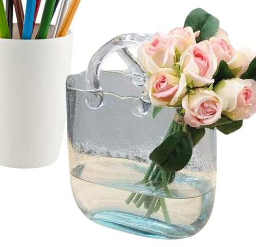 Vase pour Sac À Main pour Fleurs, Transparent avec Bocal À Poisson Vase Sac À Main, Vases en Verre avec Bulles Et Poignées, pour Décoration D'intérieur, Entrée, Bureau, Garde