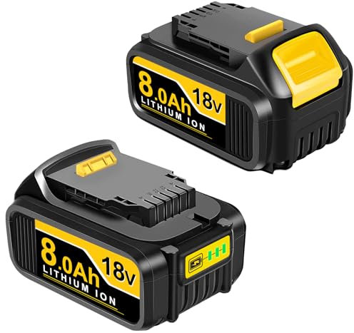 2Pcs 8.0Ah 18 Volt Replacement for Dewalt Battery 18V DCB201-2 DCB200 DCB203 DCB204 DCB206 DCB181-XJ DCB180 DCB184 DCF/DCD/DCG/DCS Series Cordless Tools with LED Indicator