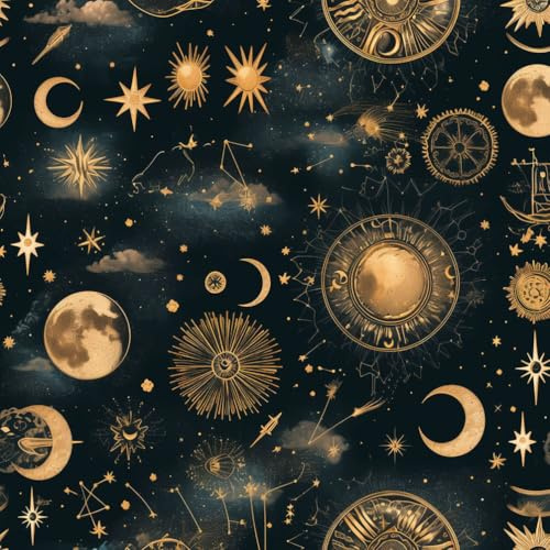 JIAOQSS Abziehbare Tapete Schwarz Gold Himmel Sonne Mond Stern Kontaktpapier Klebefolie Möbel Muster Möbelfolie Selbstklebend für Schrank Tapete Schlafzimmer Muster