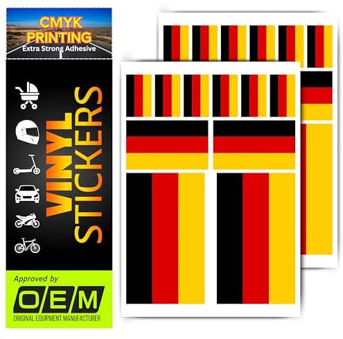 Motorrad Aufkleber Wetterfeste Vinyl Sticker Roller Scooter Helm Auto Roller Tank UV-Beständig Selbstklebend Hochwertige Dekoration Fahrzeuge KFZ (Deutschland Flagge, Set-20)