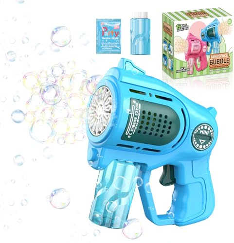 Blau Seifenblasenpistole für Kinder, Automatische Seifenblasenmaschine | 15-Löcher 1 Seifenblasen Nachfüll-Lösung,Seifenblasen Pistole für Hochzeit Party Sommer Outdoor-Aktivität Geburtstagsgeschenk