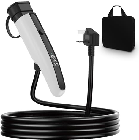 EV Charger Type 2 to 3 Pin Plug, Portable EV Charging Cable, 3kW [8/10/13A] Electric Car Charger for EVs and PHEVs with Storage Bag(White 7.5M)