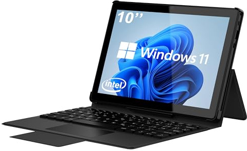 Tibuta Tablette Windows 11 avec étui, processeur Intel Celeron N4100 Quad Core, 6 Go de RAM, 128 Go de ROM, clavier amovible, écran IPS 1280 x 800, Wi-Fi, Bluetooth, portable (clavier français)