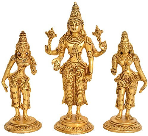 Exotic India Statue aus Messing mit Shridevi und Bhudevi