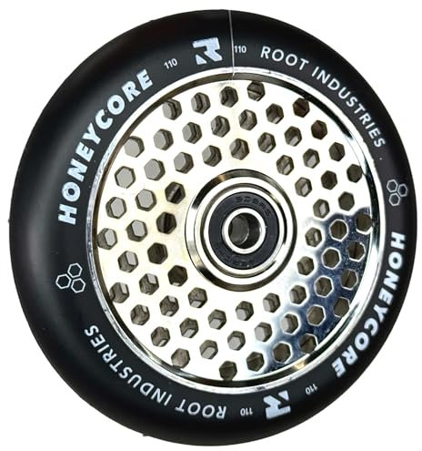 Root Industrie Air Honeycore 110mm Stunt-Scooter Rolle + Fantic26 Sticker (Chrome/Pu Schwarz)
