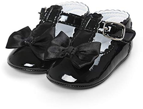 LACOFIA Infant Baby Girls T-Bar Anti-Slip Bowknot Princess Party Shoes, 12-18 Months, A Black