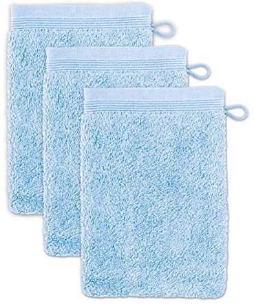 möve Superwuschel Waschhandschuh 15 x 20 cm aus 100% Baumwolle, aquamarine 3er Set