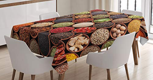 ABAKUHAUS Retro Tischdecke, Bunte Kräuter Gewürze, Für den Inn und Outdoor Bereich geeignet Waschbar Druck Klar Kein Verblassen, 140 x 200 cm, Braun Mehrfarbig