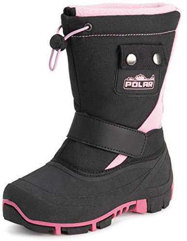 Polar Kids Winter Thermal Warm Winter Faux Fur Durable Rubber Sole Waterproof Outdoor Boots - Black/Pink - UK13/EU33 - YC0697